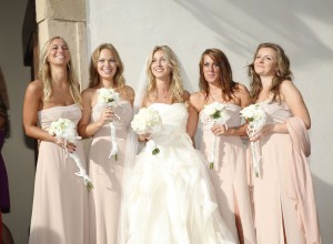 Bridesmaids in gorgeous dresses at a elegant wedding in Tuscany