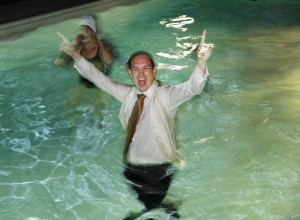 Wedding guests in the pool