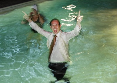 Wedding guests in the pool