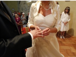 Bridal couple exchanging their rings