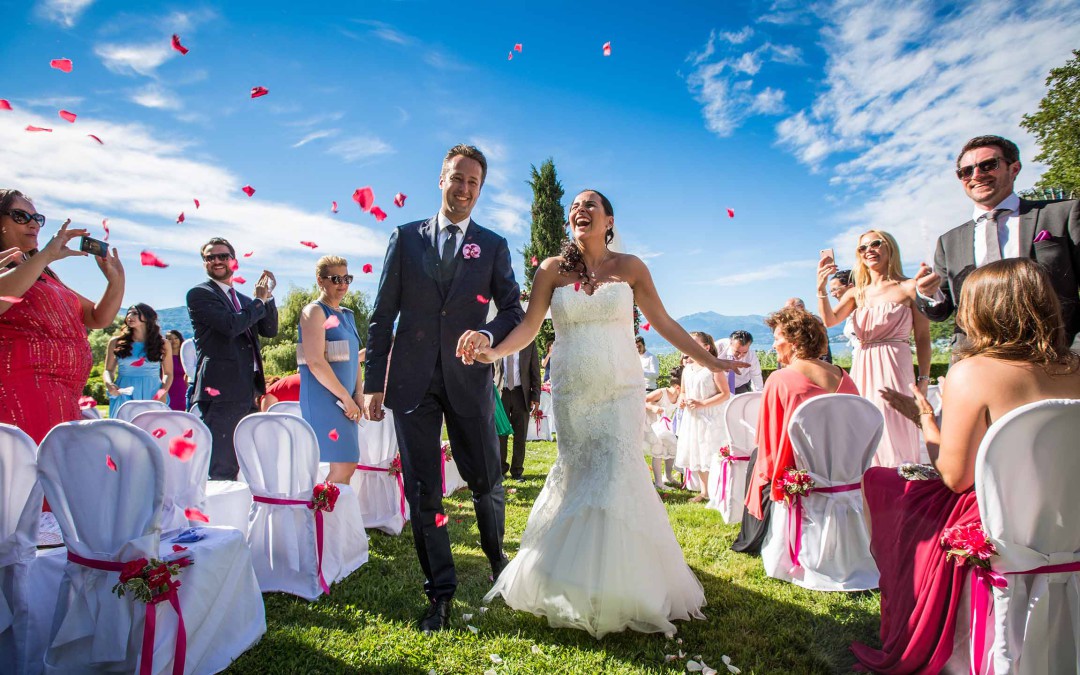 couple after ceremony in Northern Italy