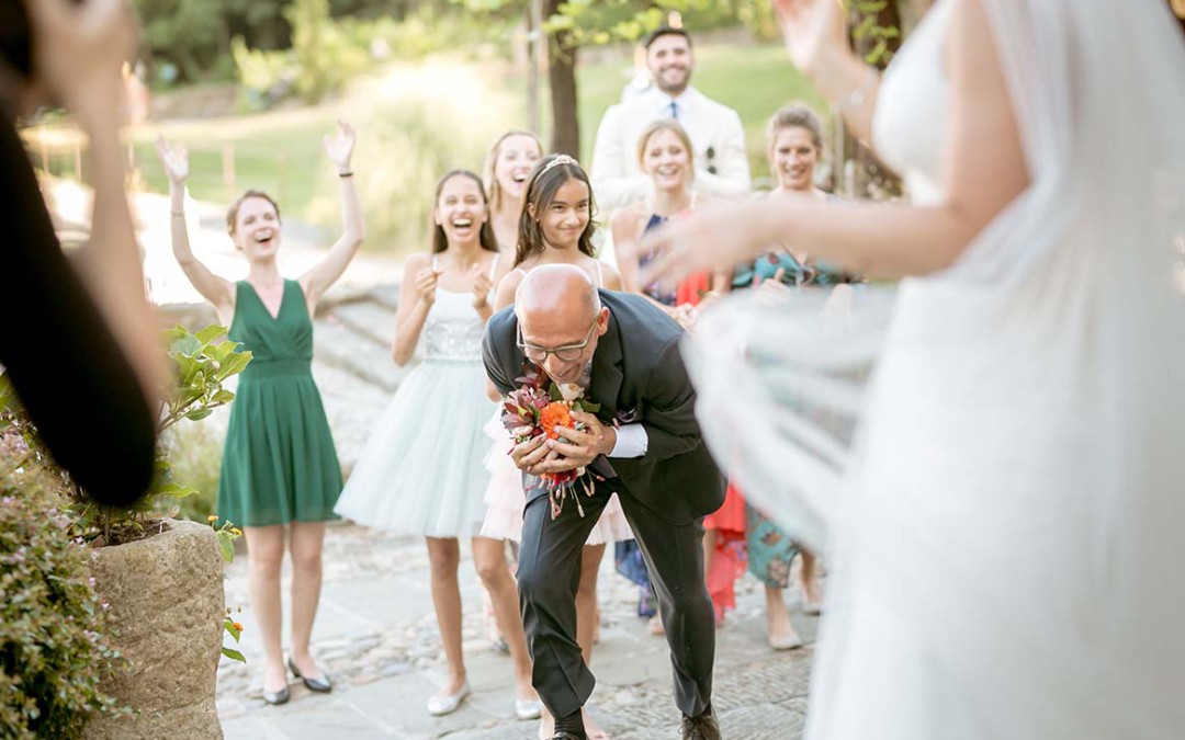 Tossing the bridal bouquet