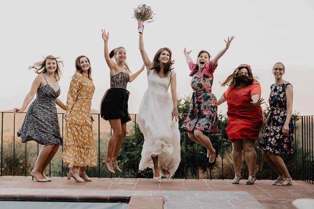 Bride and bridesmaids in Tuscany 